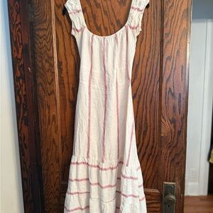 Reformation White and Pink Striped Midi Dress